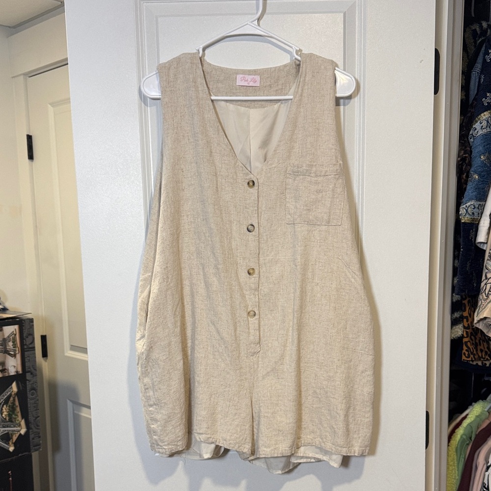 Pink Lily Beige Sleeveless Jumpsuit